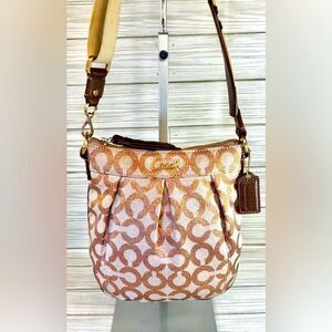 028-Coach:42531 Signature CC in Rose Gold Sparkle & Brown Leather Trim Crossbody